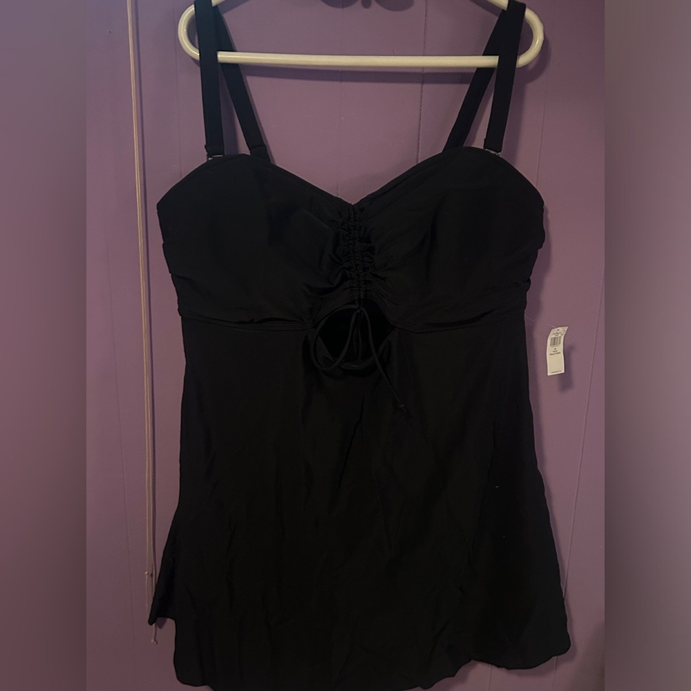 BNTW black plus size one piece bathing suit with dress built on 3x keyhole